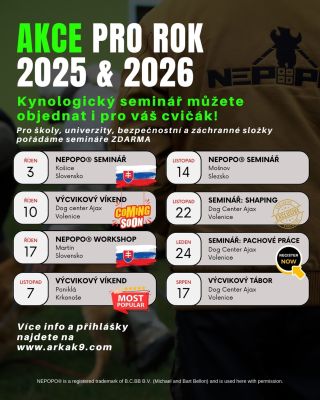 📅 Kalendář akcí 2025 & 2026 Mrkni na seznam připravovaných seminářů a výcvikových víkendů 🔥 Ať už tě zajímá poslušnost,...