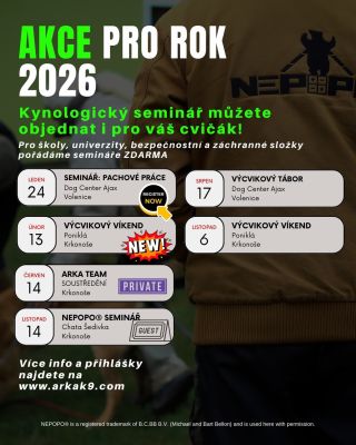🔥 AKCE ARKA K9 – ROK 2026 Čeká nás nabitý rok. Nové semináře, nové lokality, nové formáty — a hlavně pořádná dávka...